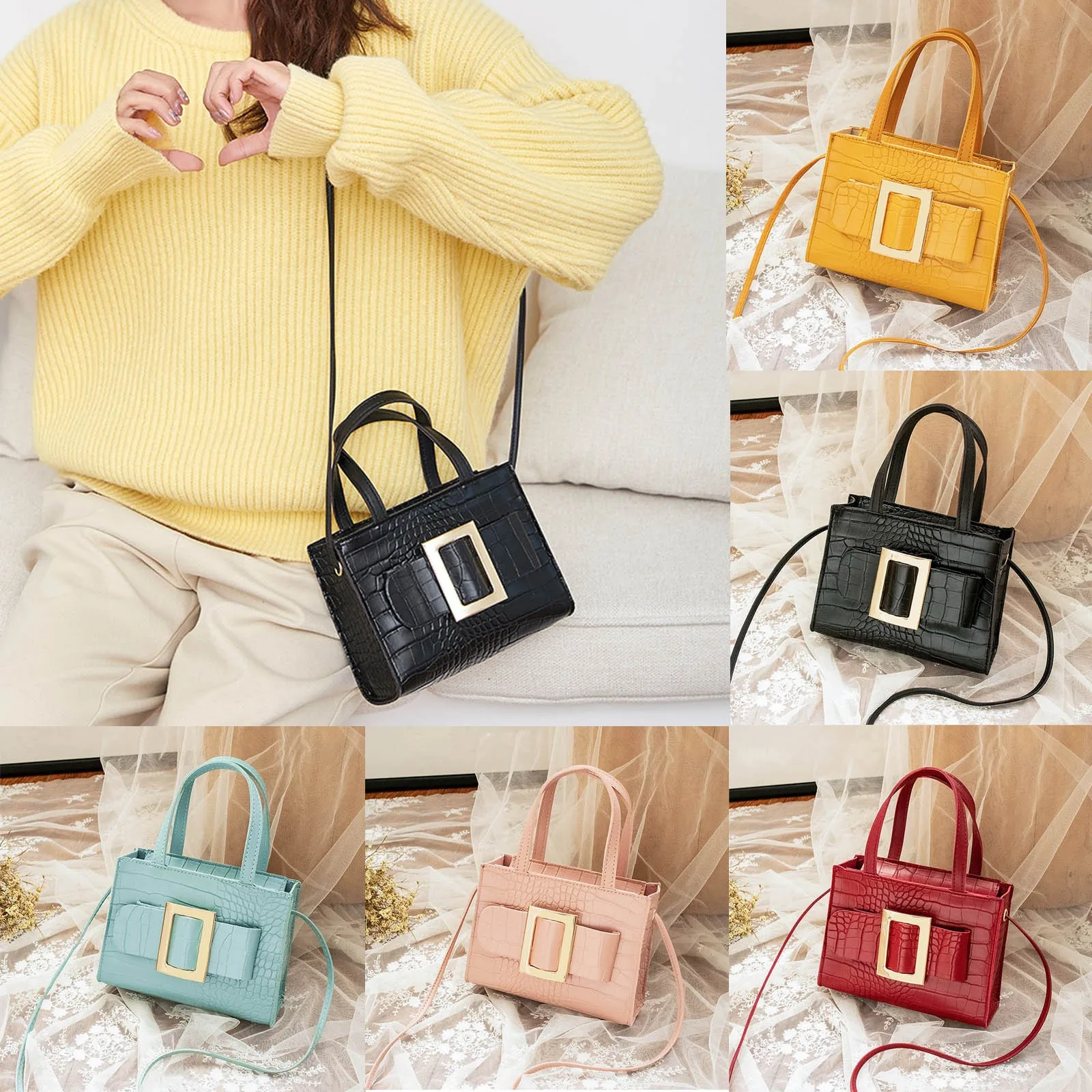 

Leather over The Shoulder Bags for Women Hand Bag Color Ladies Bag Shoulder Zipper Solid Bag Messenger Womens Work Tote Bag