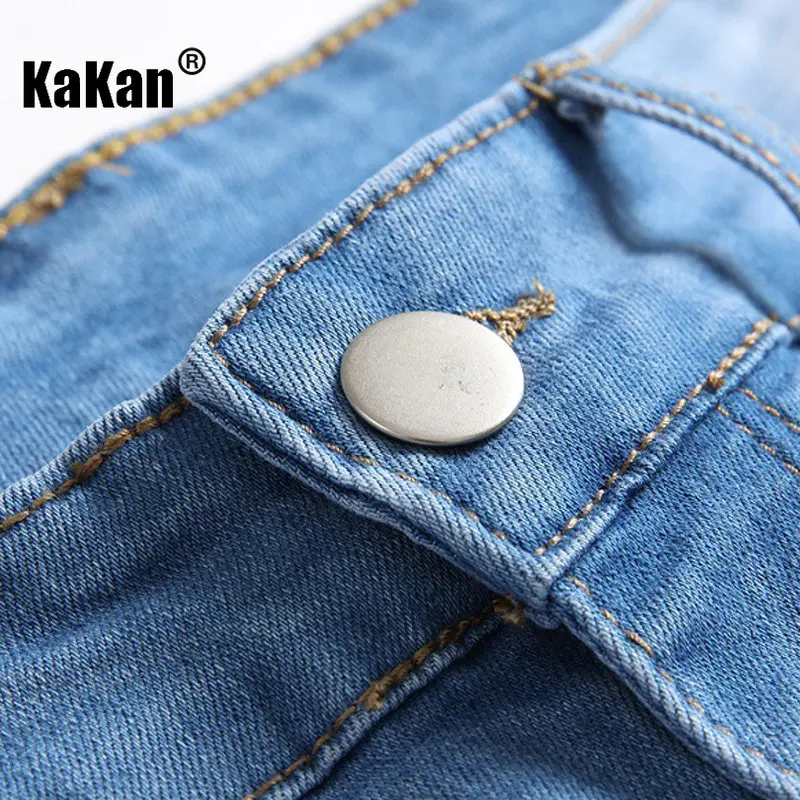 Kakan - European and American Men's Jeans In Holes, Blue New Elastic Patch Personalized Short Jeans Men's K02-386