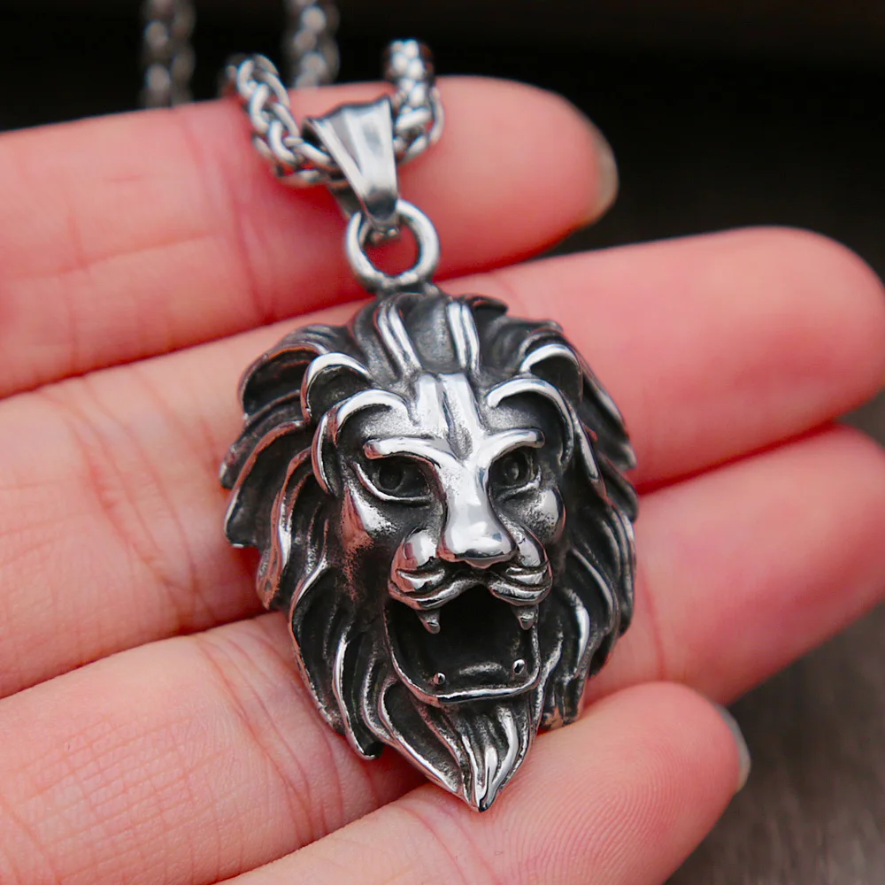

Ожерелье с подвеской в виде головы льва в стиле панк, хип-хоп, мужское властное ожерелье из нержавеющей стали для мотоцикла и байкера, модная...