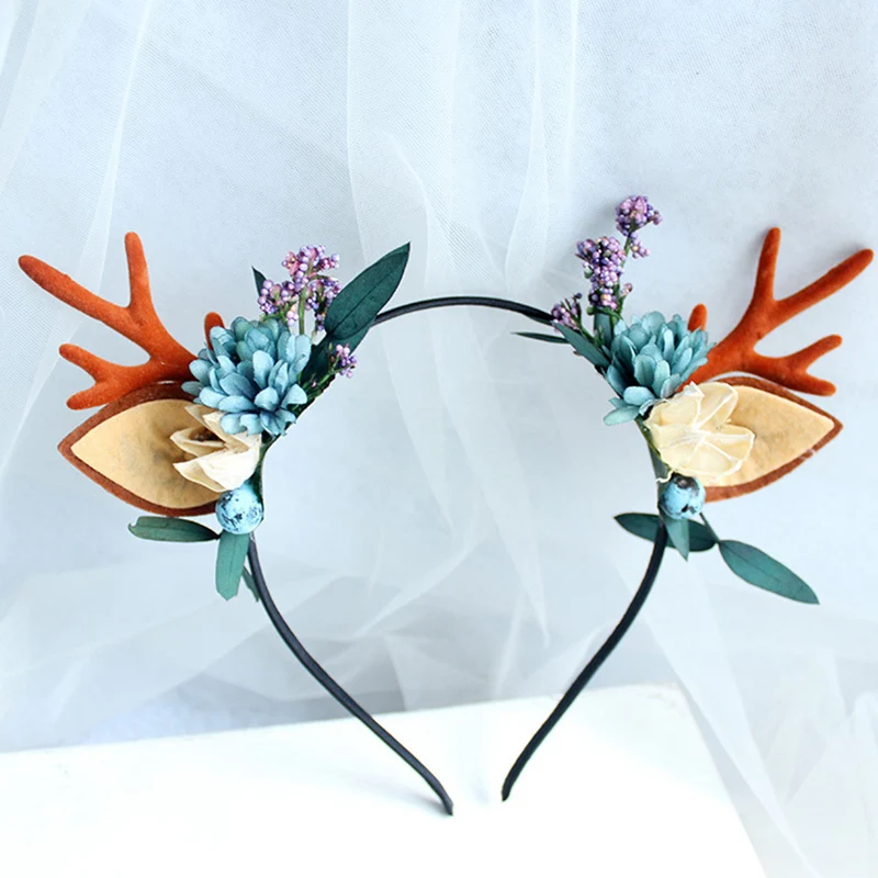 

2022 Deer Antlers Horn Headband Women Girls Cat Ear Hair Hoop Headdress Fairy Costume Headpiece Band Hairband