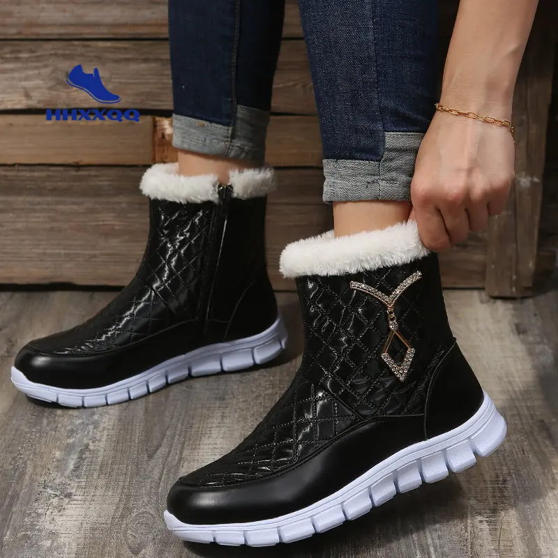 Snow Boots Women Winter Thick-soled Waterproof Plus Velvet Thick Warm Cotton Shoes Platform Non Slip Booties Woman Ankle Boots