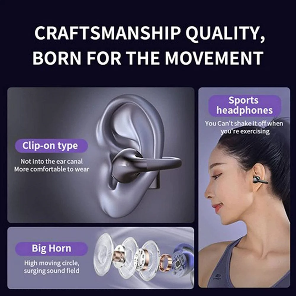 

V5.3 Wear More Secure Bt600 Wireless bluetooth-compatible Headset Lightweight Body Design In Ear Wearing Earphones Waterproof