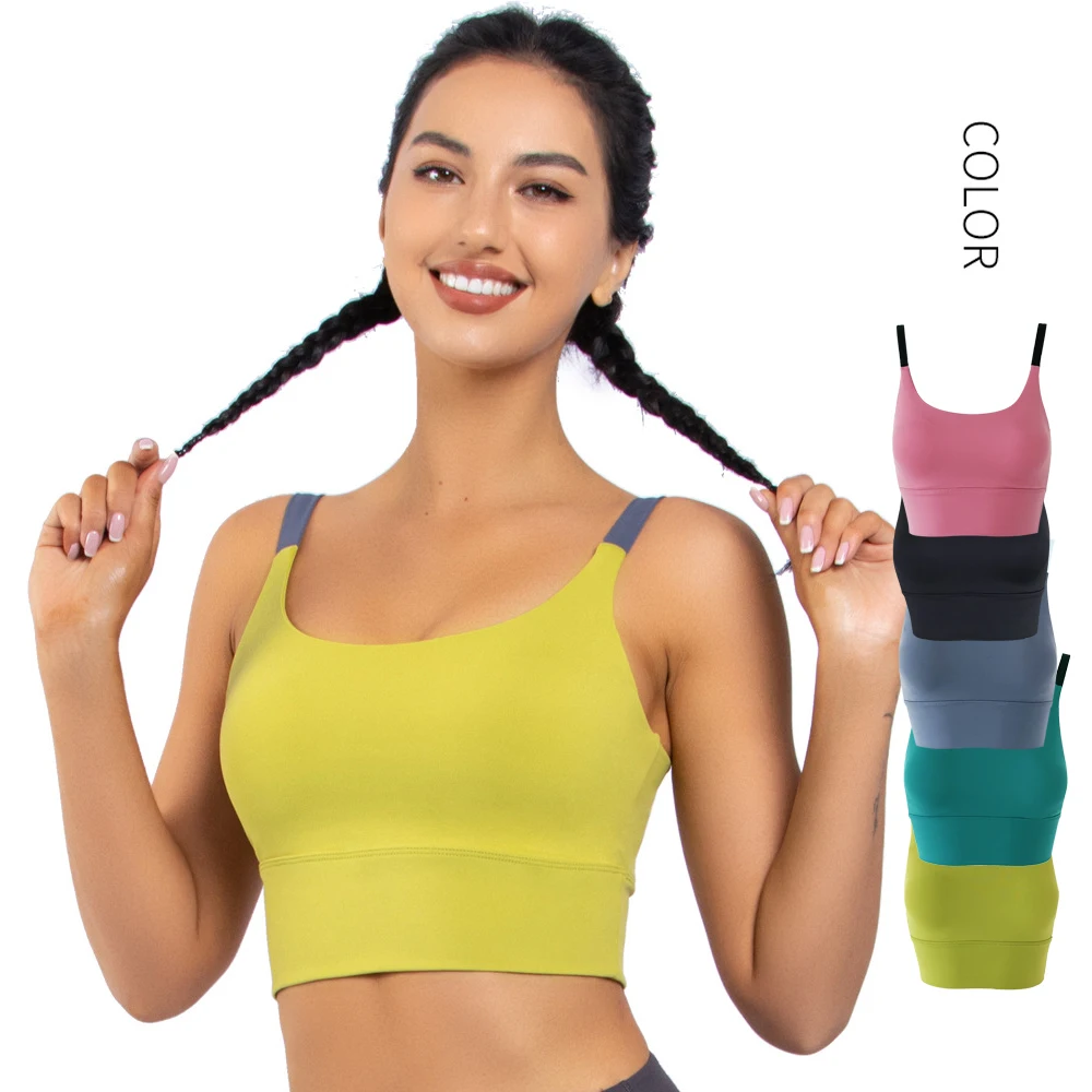 

One Piece Fixed Cups Sport Bra for Women Color Blocking Straps Shockproof Underwear Yoga Dancing GYM Exercise Vest 0326666