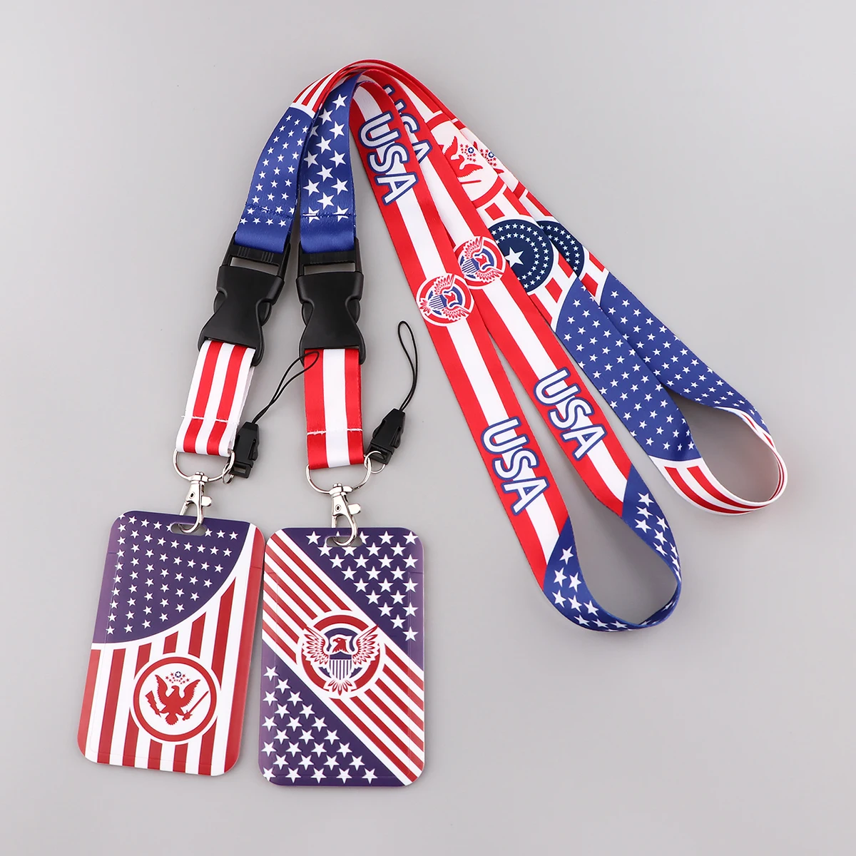 

American Flag Style Lanyard For Keys ID Card Cover Badge Holder Phone Charm Key Lanyard Neck Straps Keychain Fashion Accessories