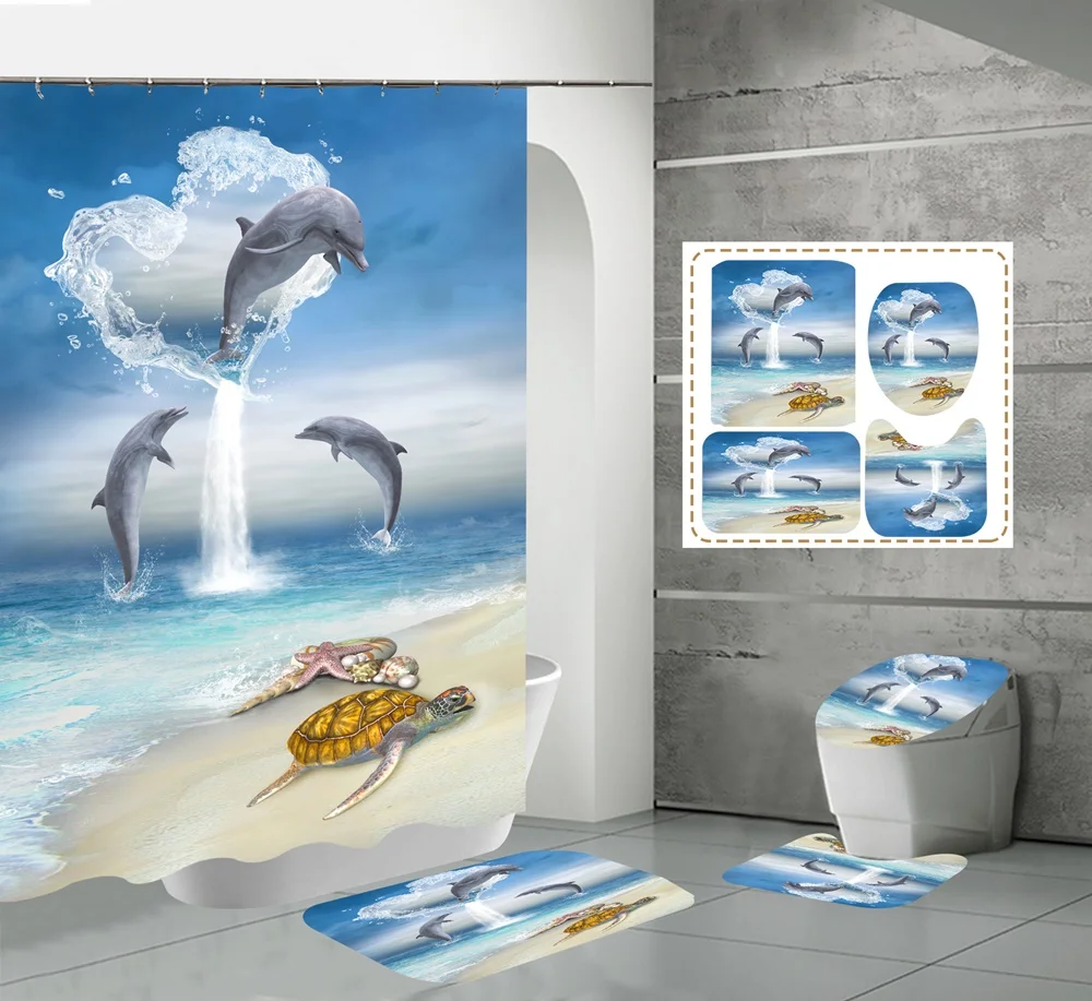 octopus shower curtain set ocean animal landscape waterproof bath curtains starfish blue rug toilet lid cover bathroom mat home free global shipping