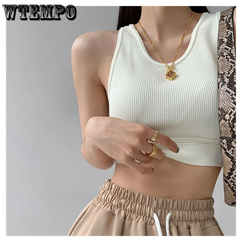 Striped Knit Vest Summer Crop Top Outwear Sleeveless Bottoming Women Tops Trend Y2k Short Sports Tank Tops White Corset tee