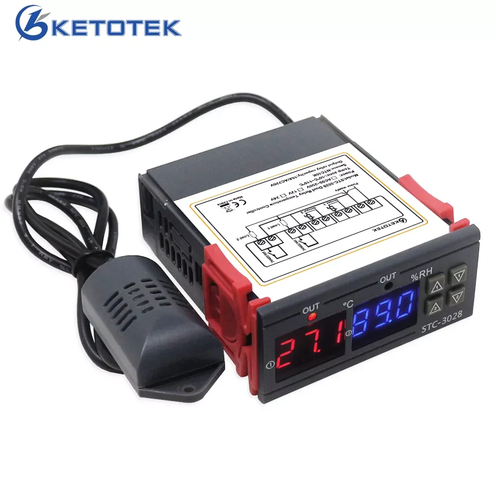 

Digital Thermostat Hygrostat Temperature Humidity Controller AC 110V-220V DC12V Regulator Heating Cooling Control STC-3028