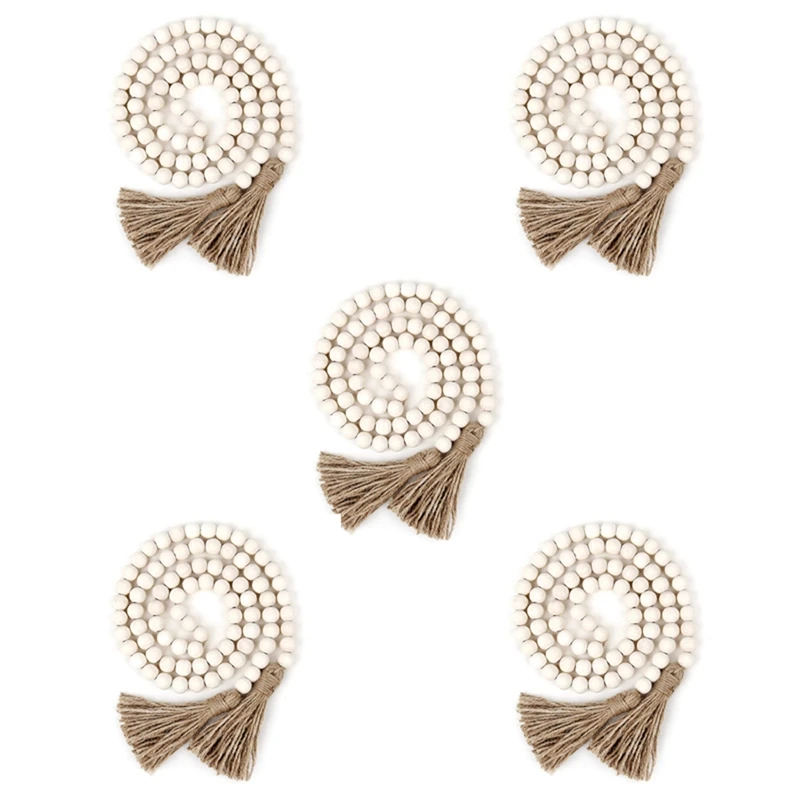 

5 шт., деревянная гирлянда из бусин с кисточками