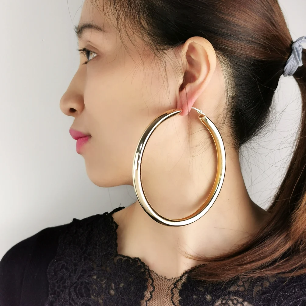 

95mm Round Chunky Metal Hoop Earrings For Women 2022 New Statement Alloy Big Earring Fashion Trend Jewelry Brincos MANILAI