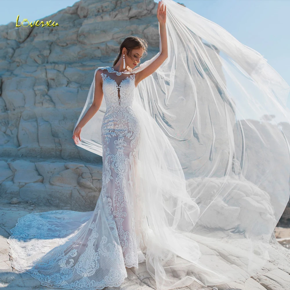 

Женское свадебное платье-Русалка Loverxu, облегающее платье без рукавов с круглым вырезом и аппликацией, 2023