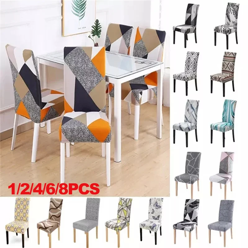 

Printed Dining Chair Covers Elastic Seat Spandex Chair Cover Stretch Slipcovers For Room Wedding Banquet Party Decor 1/2/4/6pcs