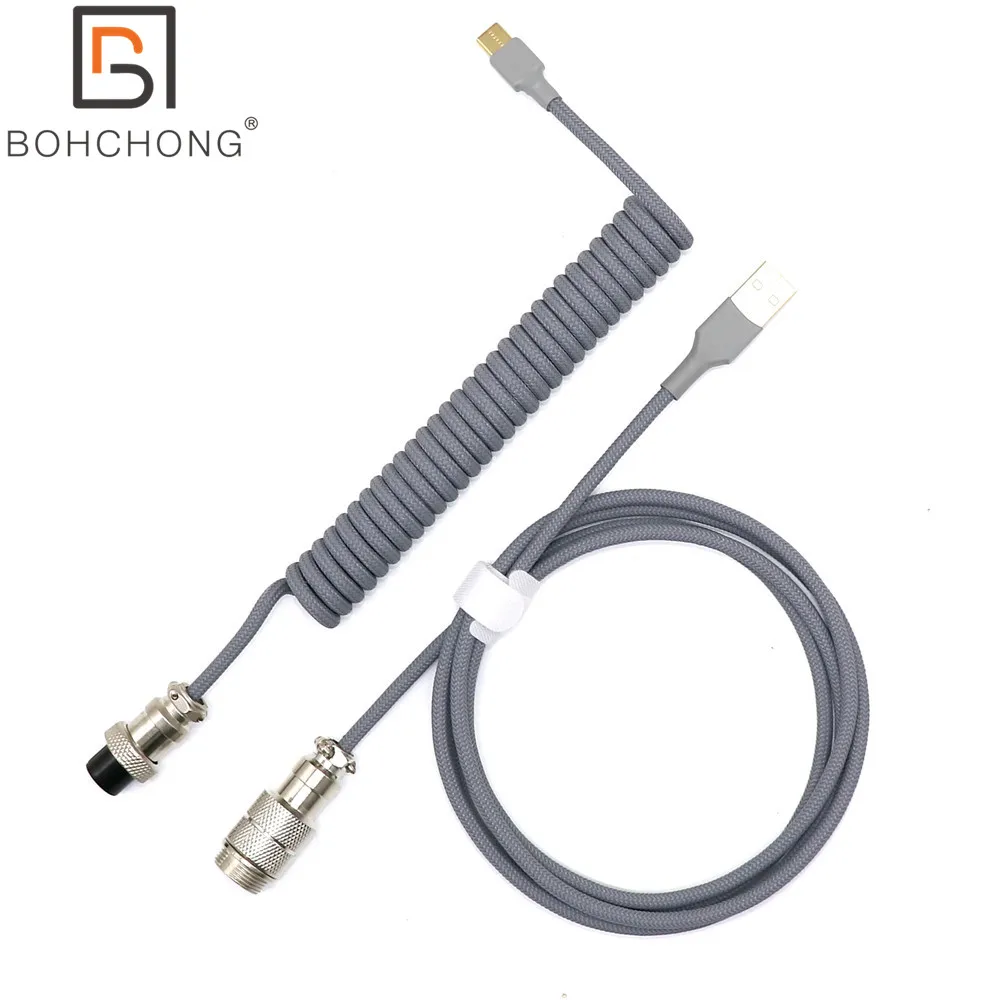 Cabo Enrolado Feito à Mão de Usb tipo c do Teclado da Bobina Mais Grosso l Forma Única Camada Sleeved Colorido Fosco Gx16 Elástico Cabo