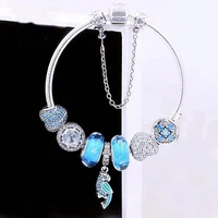 s925 sterling silver blue cz parrot pendant with glass beads and classic button bracelet the most popular diy jewelry for women