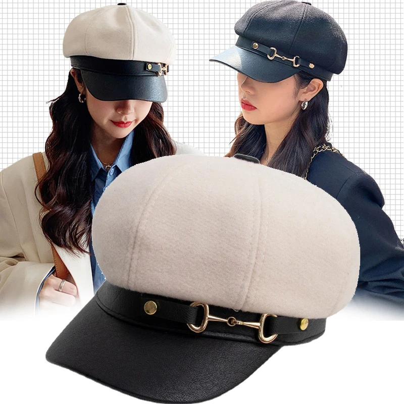 

Casual Hat Women Beret Autumn Winter Octagonal Cap Vintage Artist Painter Hat Ladies Boinas Hats Female Newsboy Caps for Women