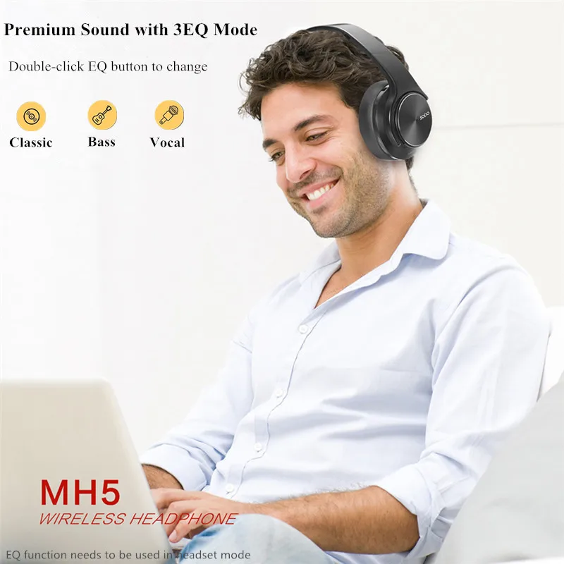 Фото Беспроводные наушники 2 в 1, складные NFC Hi-Fi стереонаушники SODO, Bluetooth-совместимые наушники 5,0 с микрофоном, поддержка TF/FM №2