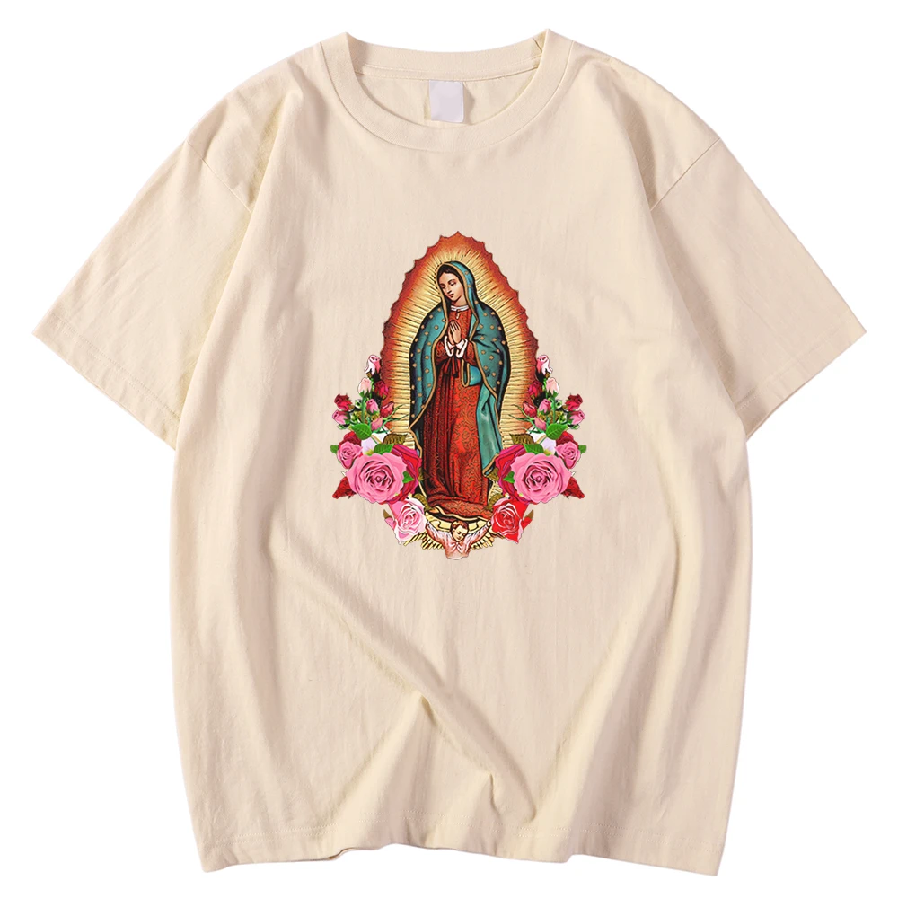 

Soft Comfortable Mens Tee Shirts Spring Summer Tee Shirts Our Lady Of Guadalupe Printing Clothes Fashion Breathable Tshirt Men's