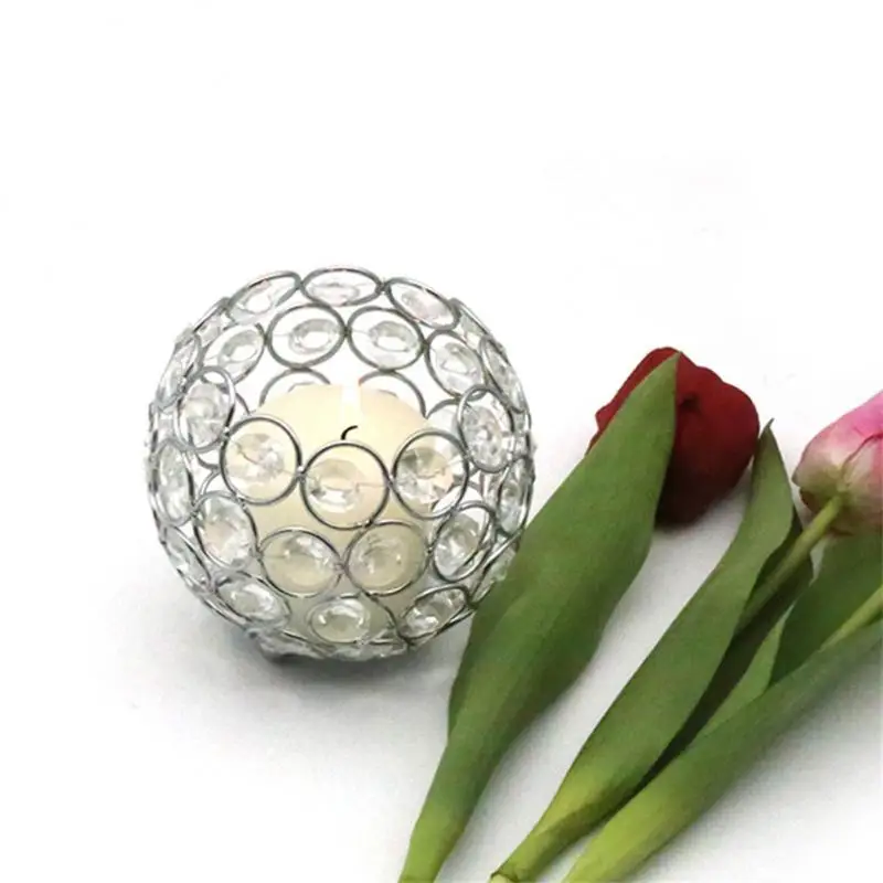 

Creative Candlestick Ornaments Metal Crystal Wedding Decoration Home Gifts Crafts Round Surface Bottom Triangle Design Opening