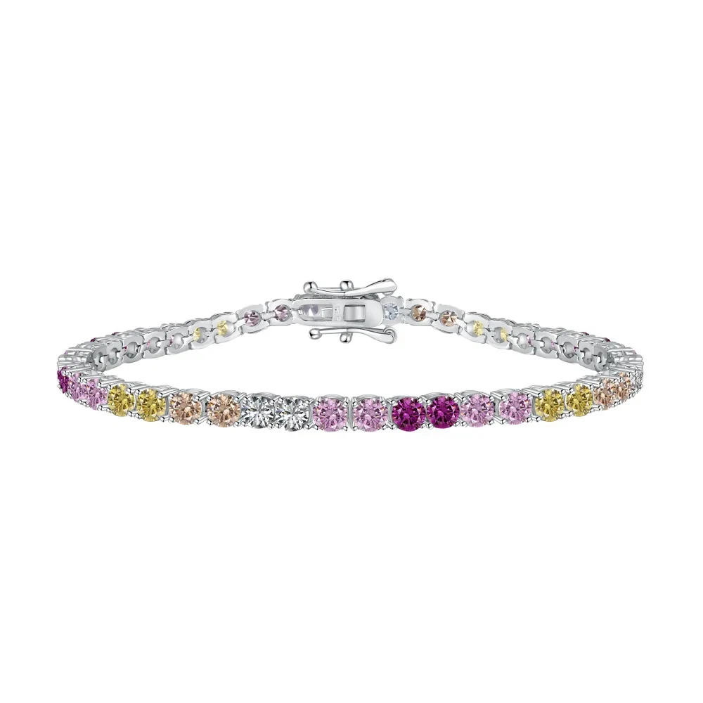 

New 925 Sterling Silver Tennis Bracelet Fashion Round Rainbow Zirconia Women's Bracelet Wave Fine Jewelry