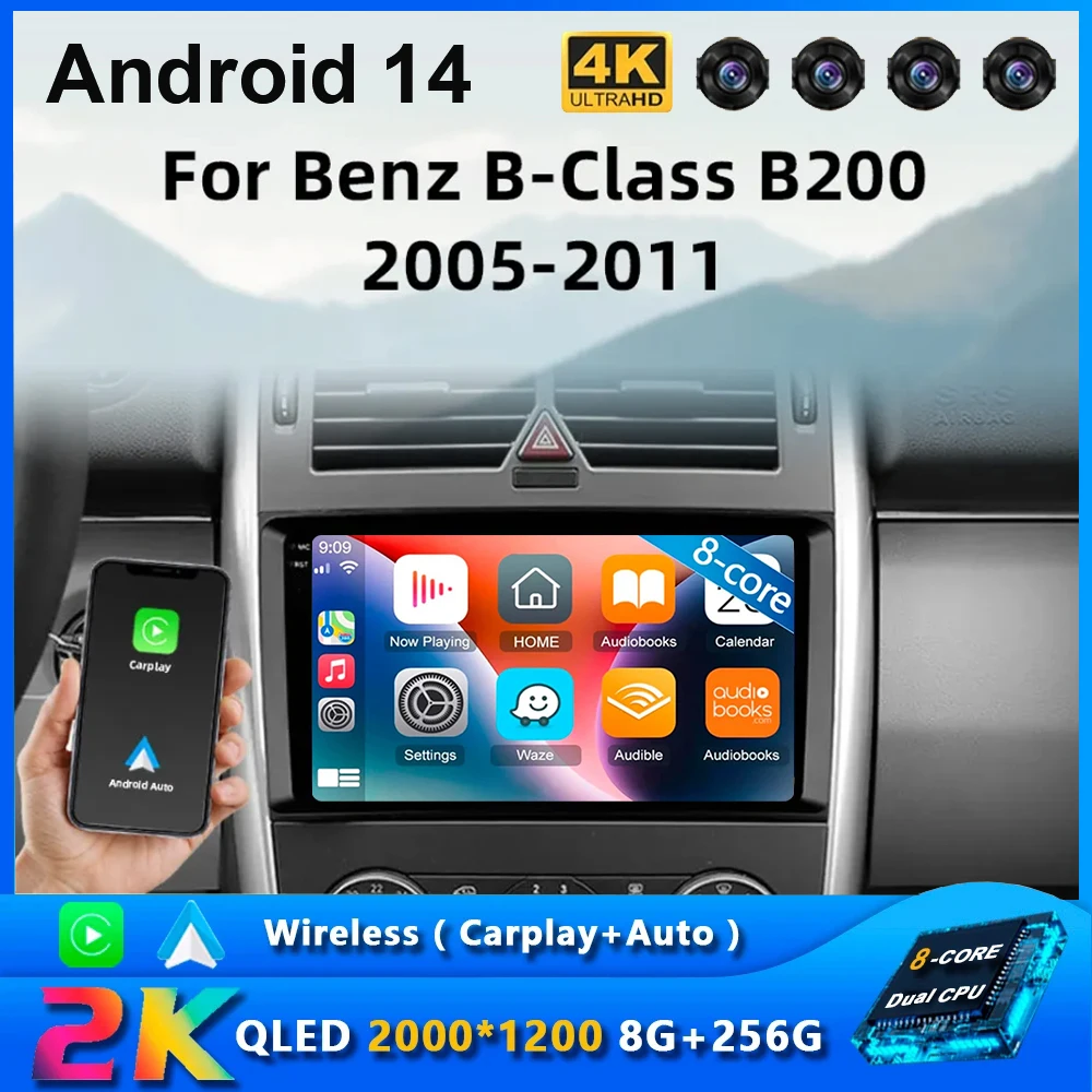 Автомагнитола Carplay на Android 14 для Mercedes Benz B200 W169 W245 Viano Vito W639 Sprinter W906 навигация GPS