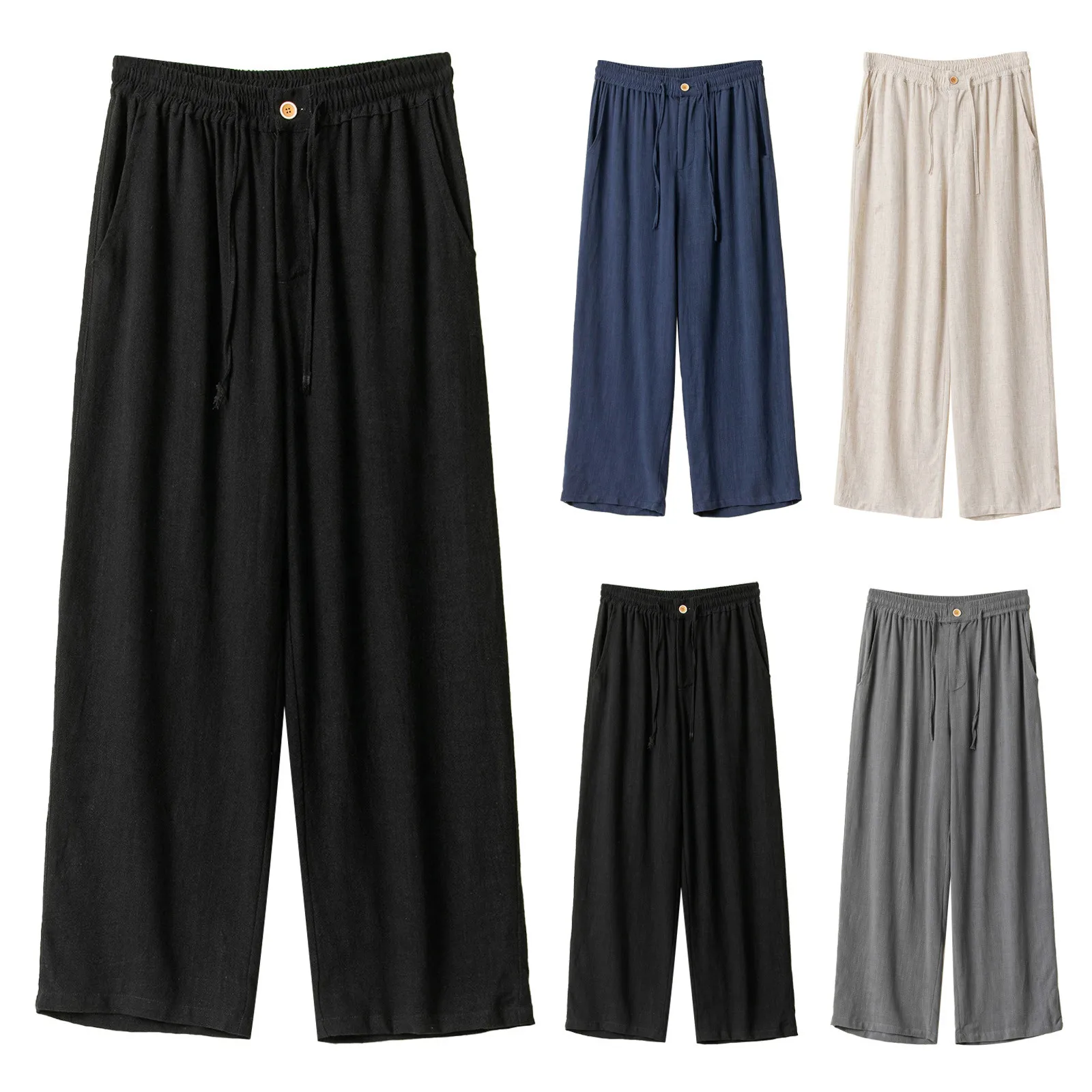 

Брюки-карго мужские льняные, Свободные повседневные штаны, широкие брюки из пены с эффектом памяти, однотонные, свободные