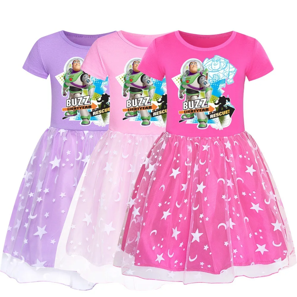 

Disney Toy Story 4 Buzz Lightyear Cotton Summer Girls Short Sleeve Dress Cartoon Print Baby Girls Clothes 2-12 Years