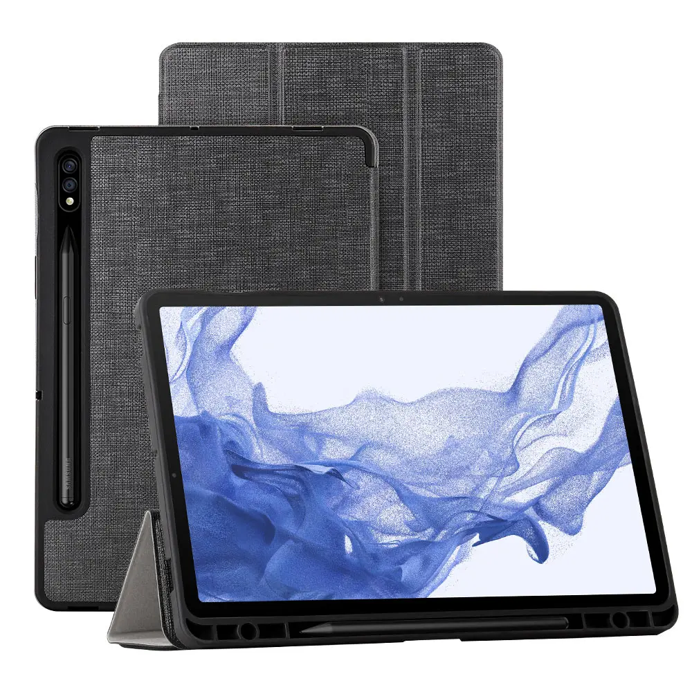 

For Galaxy Tab S8 Case with Pencil Holder PU Leather Tablet Sleep Wake Stand Cover for Samusng Tab S7