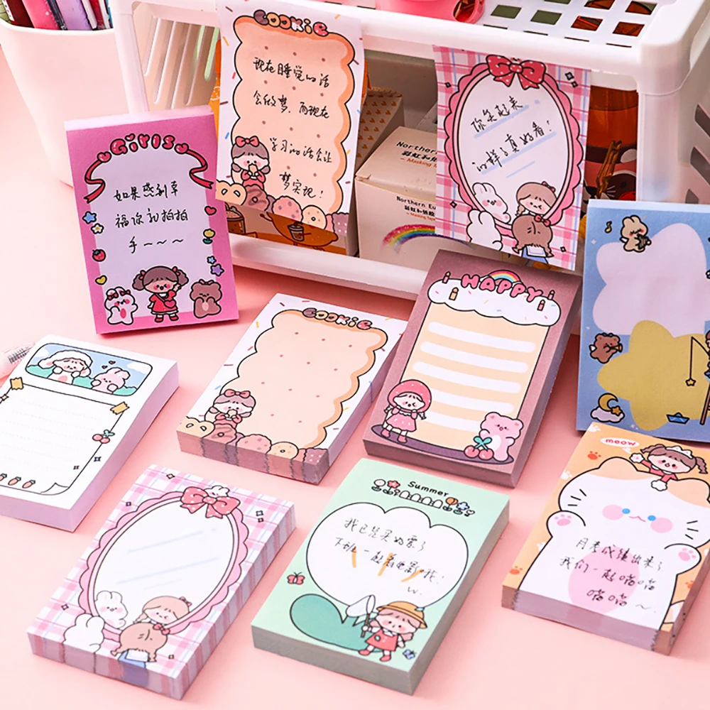 

80Sheets Cartoon Doodle Girl Memo Pad Kawaii Message N Times Sticky Notes Decorative Student Notepad Note Paper Office Supplies
