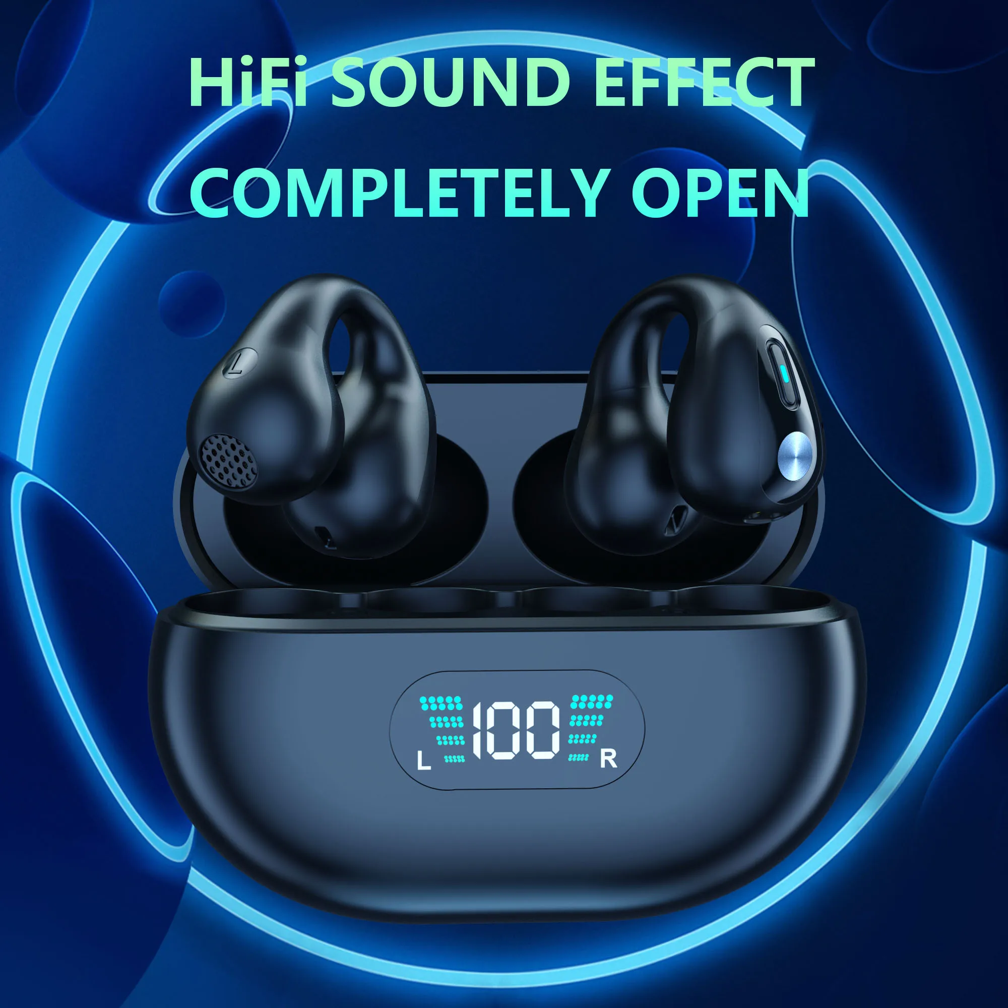 

Wireless Air Conduction Bluetooth Headset Ear Clip BT5.3, Long Battery Life Sports Running Music Esports No Delay Game Earphone