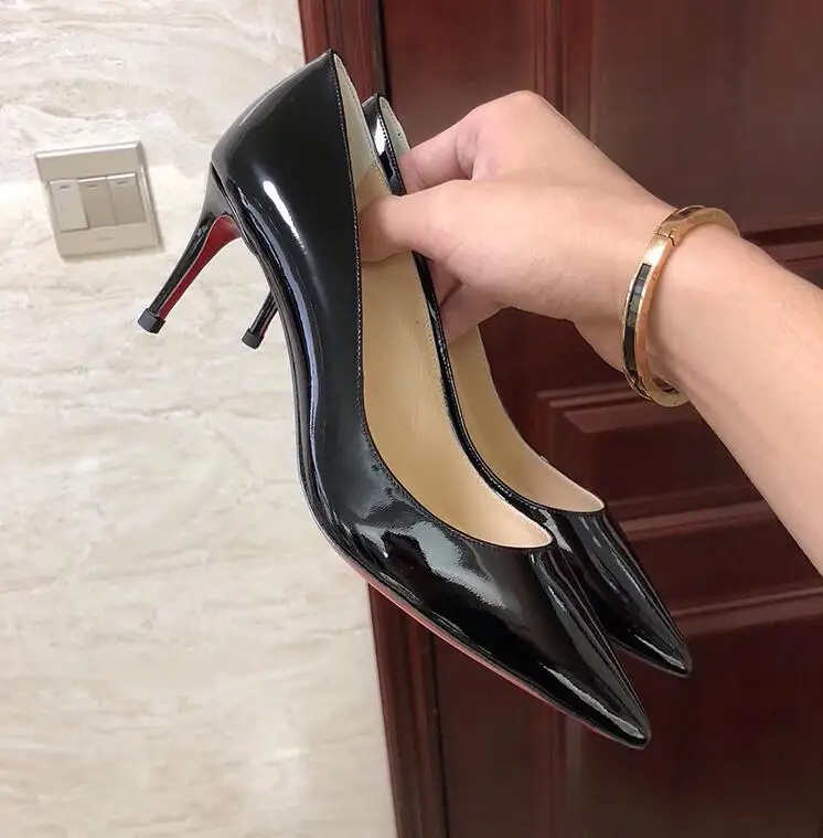 

6cm Brand Pumps Red High Heel Bottom Women Shoes 8cm 10cm 12cm Sexy Thin Heels Pointed Toe Wedding Shoes with Logo +Box 44