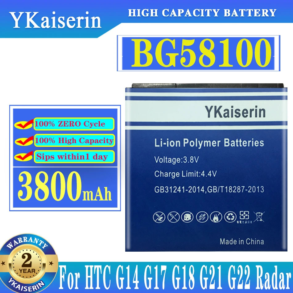 

YKaiserin BG58100 3800mAh battery For HTC G14 G17 G18 G21 G22 Radar 4G S610d Sensation XE Z710e Z710T Z715E Replacement Battery