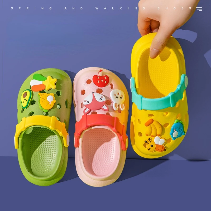 

Сандалии Детские с нескользящей подошвой, пляжные шлепанцы с мультяшным рисунком, летняя обувь для сада, для маленьких мальчиков и девочек