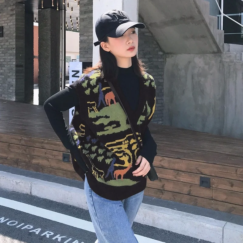 

Surrunning вязаный жилет женский зимний толстый мм свитер, плечо большой размер свободный 2022 Новый Штабелируемый Осенний жилет свитер Одежда