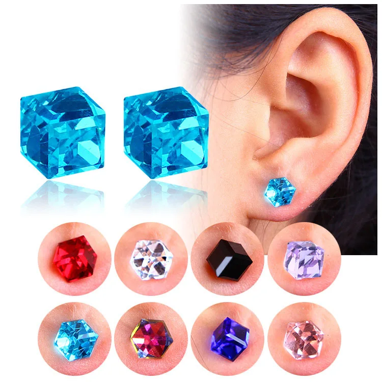 Classic Female Earrings Stainless Steel Square Cube Zircon Crystal Magnet Small Earrings for Women Jewelry Earrings Brincos images - 6
