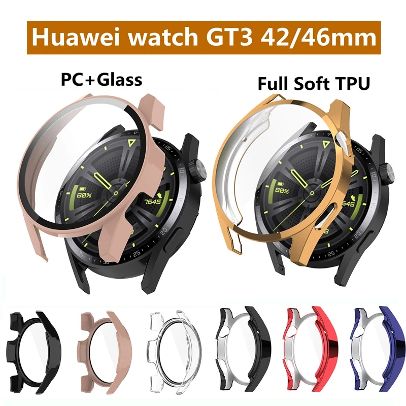 

Чехол с полным покрытием для Huawei Watch GT3 GT 3 Pro 42 мм 46 мм, защитный жесткий бампер из поликарбоната и закаленного стекла, защита для экрана, мягкий чехол из ТПУ