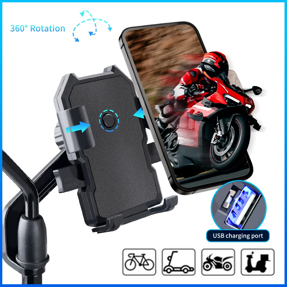 

2022 Upgraded Motorcycle Phone Holder 15W Wireless Charger USB QC3.0 Fast Charging Bike Smartphone Stand 360 Cellphone Support