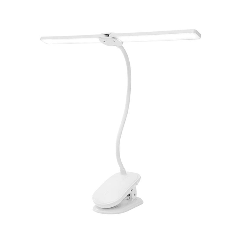 

LED Clamp Double Head Desk Lamp Flexible Gooseneck Touch Dimming Table Lamp USB Charging Clip On Lamp For Office