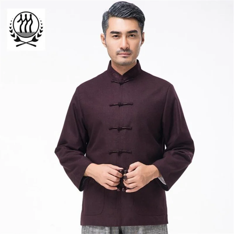 

Middle-aged Plate buckle jacket men blazer masculino slim fit wool coats mens Tang suit Chinese style stand collar autumn winter