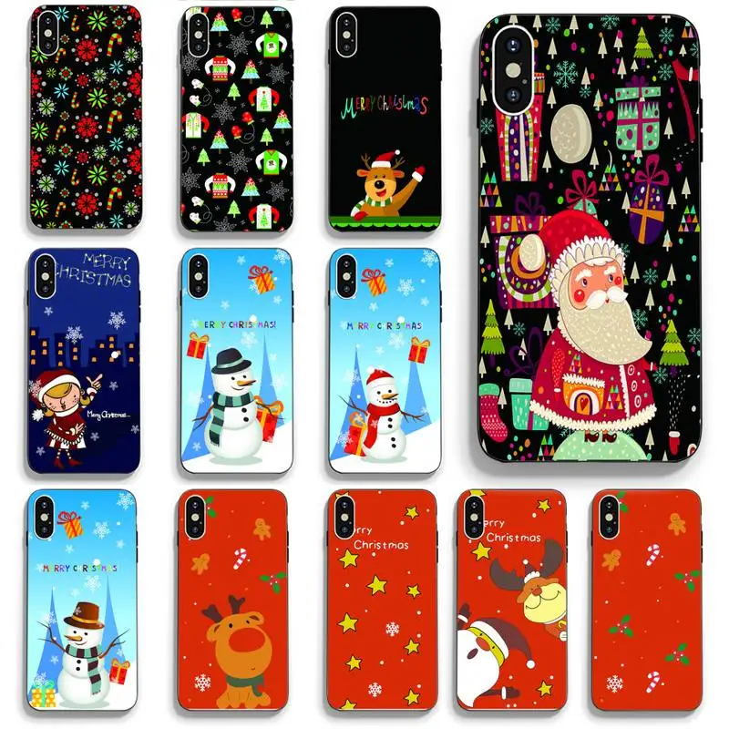 

New Year Christmas Festive Red Phone Case Fundas Shell Cover For Iphone 11 12 5.8 Inch Black Silicone Case