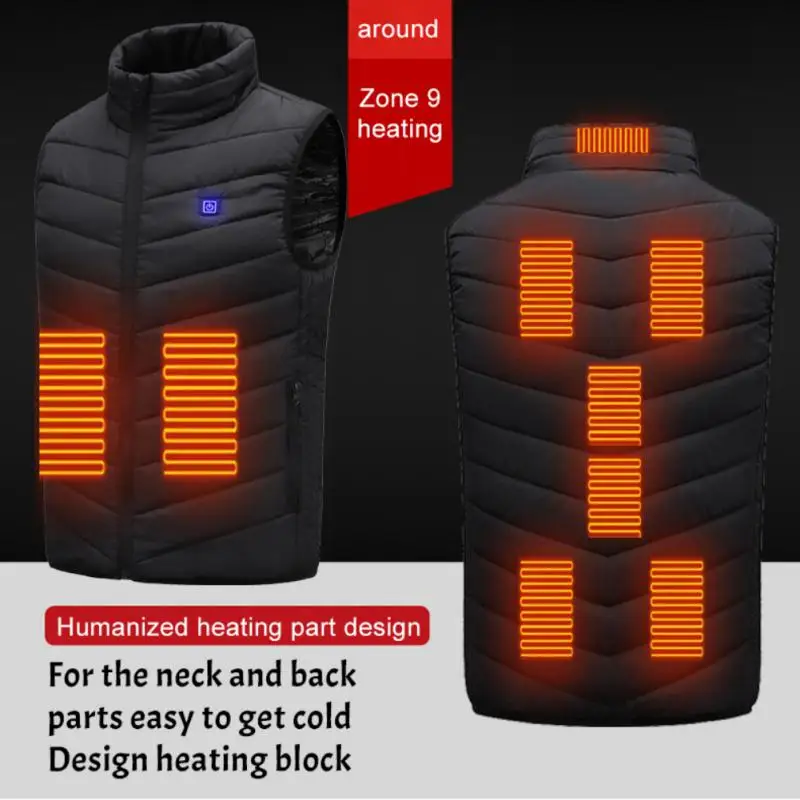 

4/9 Heated Vest Zones Electric Heated Jackets Men Women Sportswear Heated Coat Heat Vest USB Heating Jacket For Camping Fishing