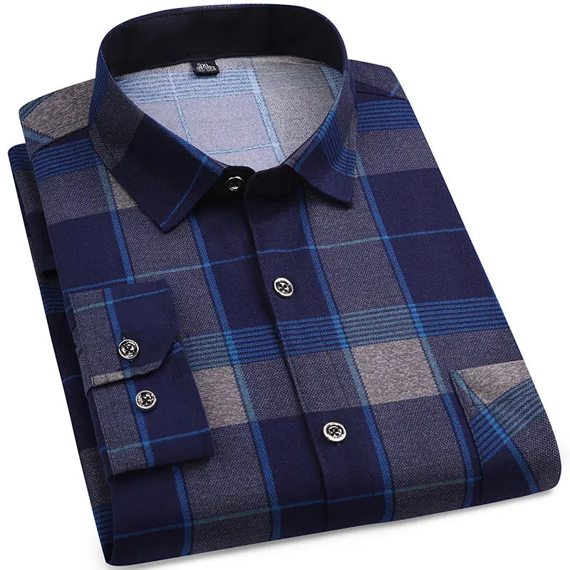 

Spring men's long-sleeved shirt printed plaid unironed summer thin shirt casual loose middle-aged and elderly dad