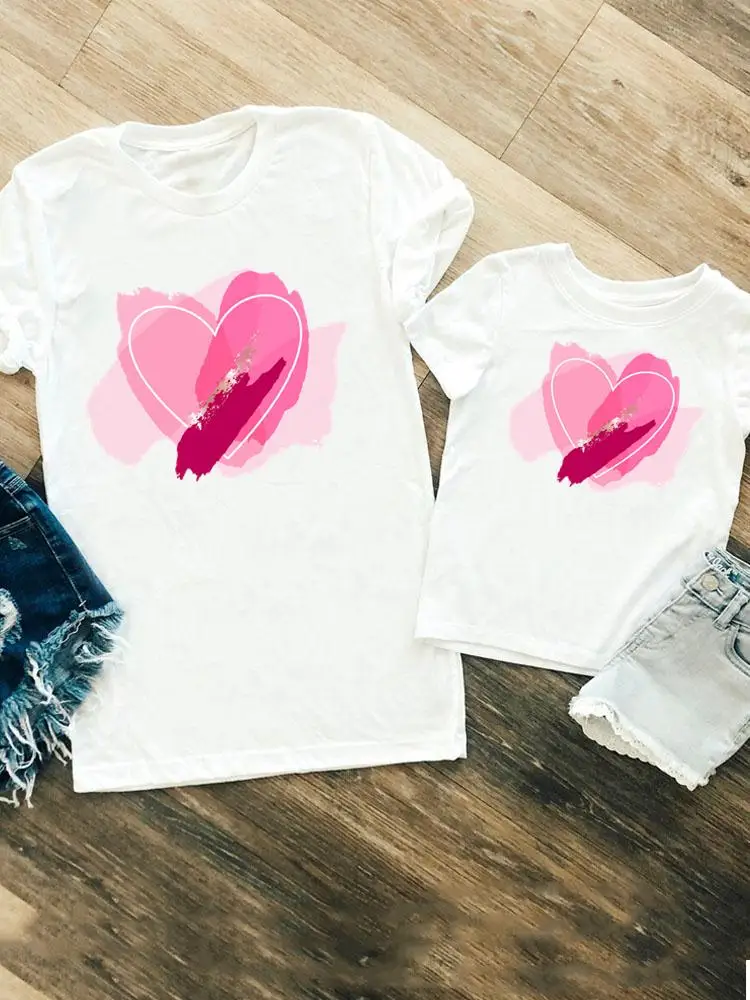 

Family Matching Outfits Watercolor Love Heart Women Girls Boys Kid Child Summer Mom Mama Tshirt Tee T-shirt Clothes Clothing