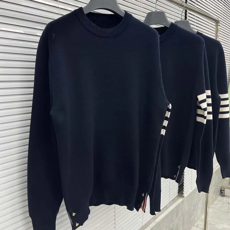 TB Pullover Autumn Winter Striped Knitted Slim Causal Business Sweater Luxury Brand Women  Men All-match Top Clothing