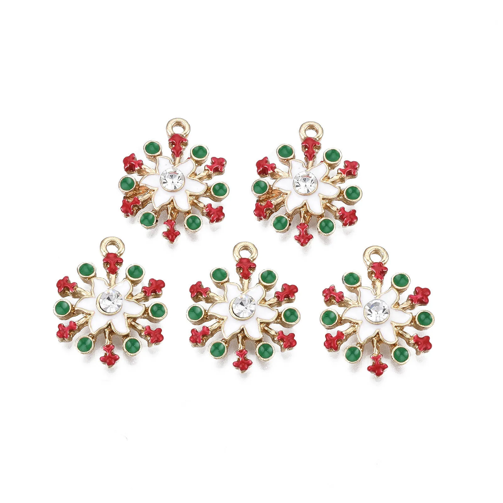 200Pcs Alloy Enamel Pendants With Crystal Rhinestone  Christmas Snowflake Tree Charms For Necklace Earring Diy Jewelry Making