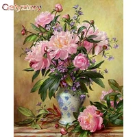 gatyztory frame diy painting by numbers pink flower vase acrylic paint by number handpainted for home decor calligraphy painting