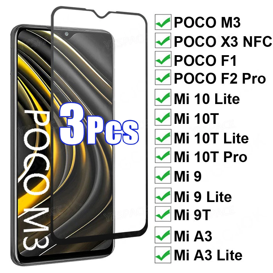 

3Pcs Full Cover 9H Tempered Glass For Xiaomi Mi A3 9T 10T 11T POCO X2 X3 X4 NFC C3 C40 F1 F2 F3 F4 GT Pro Lite Screen Protector