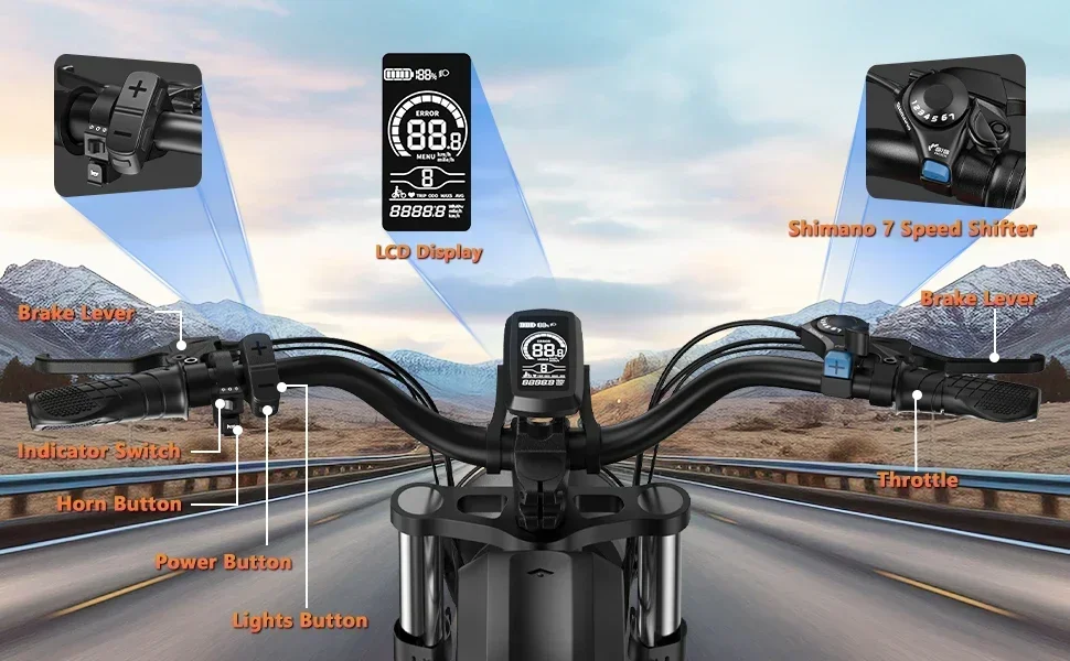 Фото EBIKE НОВЫЙ K7Pro 3000 Вт 48 В 40 Ач Максимальный двойной двигатель с двумя батареями Электрический мотоцикл 20 дюймов Внедорожный электрический велосипед 7 скоростей №5