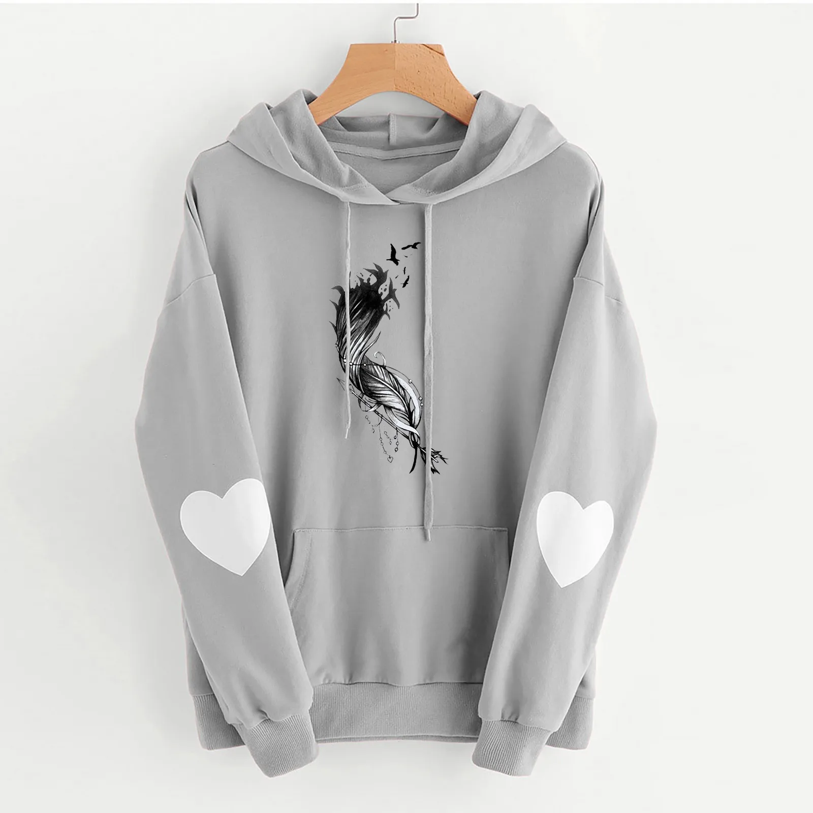

Women Loose Casual Top Shirts Long Sleeve Heart Printed Hoodie Top Fleece Sweater Women Zipper Long Sweatshirt with Pocket