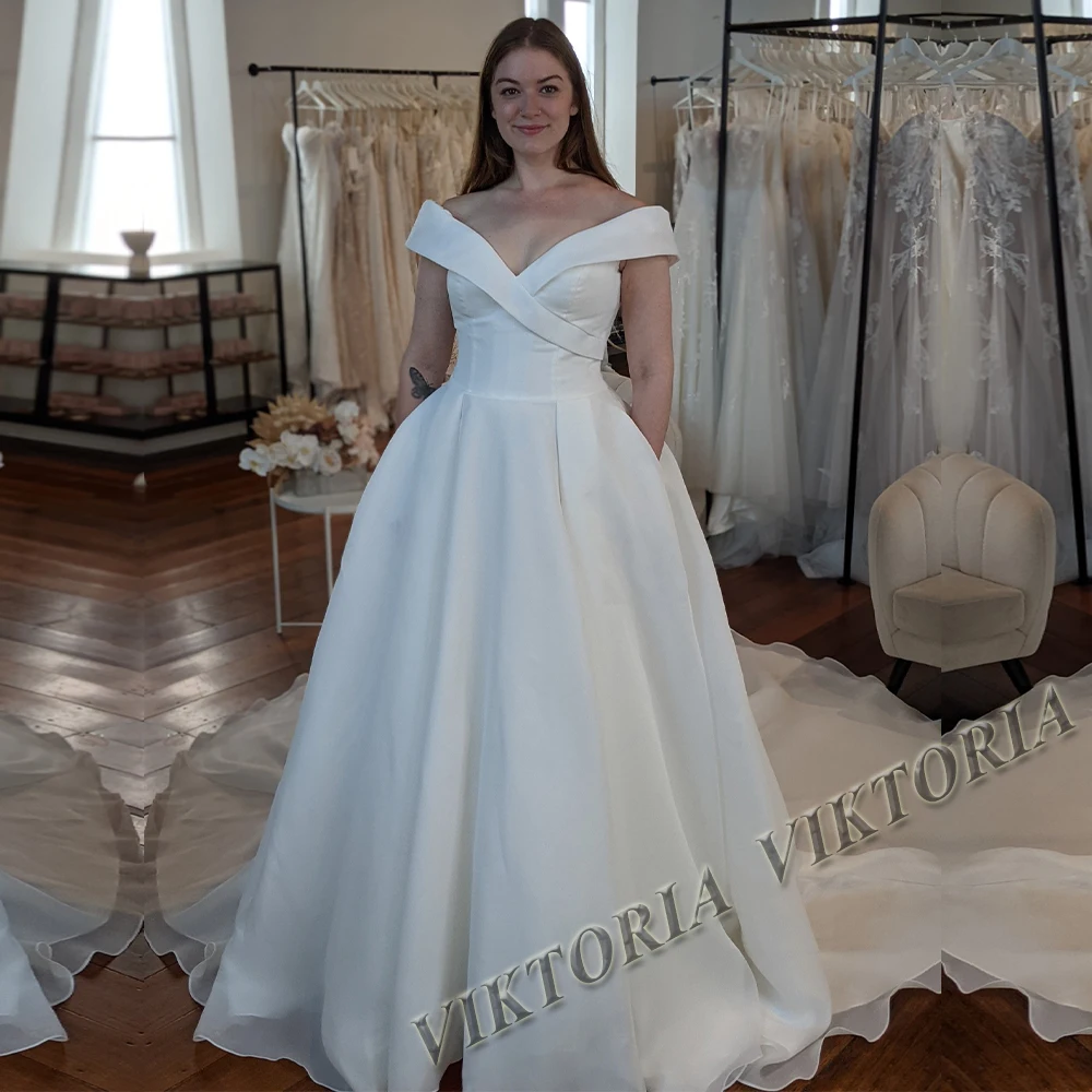 

VIKTORIA Simple Wedding Dresses For Woman Bride Off Shoulder Sweetheart 2023 A-LINE Satin Pleat Robe De Mariée Drop Shipping
