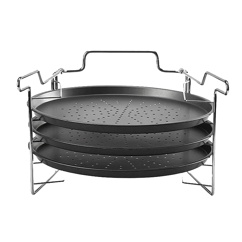 

12 Inch Carbon Steel Pizza Tray 3Pcs Nonstick Pizza Baking Pan+1Pcs Shelf Pizza Plate Dishes Holder Kitchen Baking Tools Retail