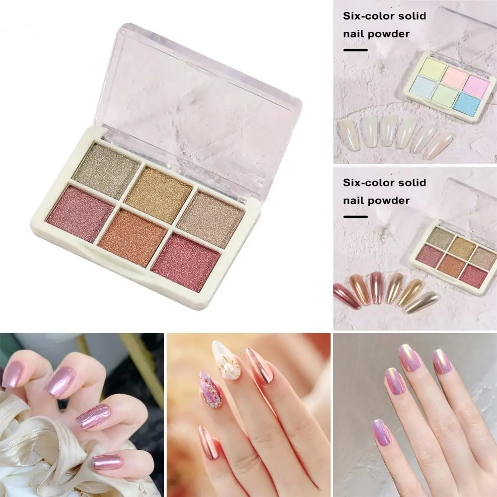 6 в 1 твердый хромированный порошок для ногтей 4/6 цветов зеркальный металлик